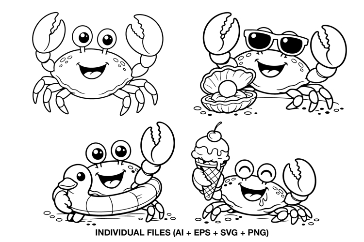 Crab Digital Stamp, Summer Cardmaking Images
