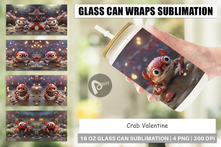 Glass Can Wraps Crab Valentine