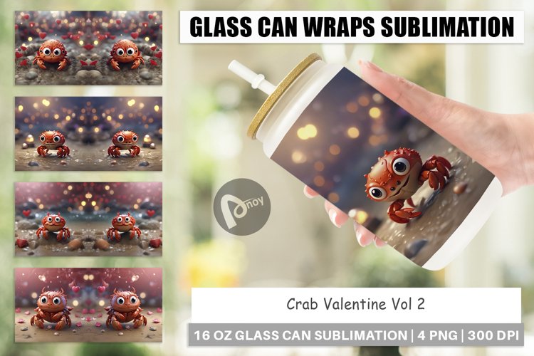 Glass Can Wraps Crab Valentine