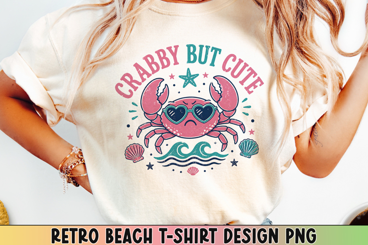 Retro Beach T Shirt Design, Distressed Coastal Sublimation.