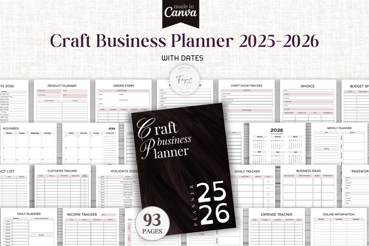 Dated Craft Business Planner 2025 2026 Canva Template