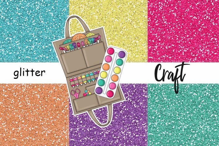 Bright multicolored sparkle digital glitters for crafting, stickers and planner. Contrasting purple, aquamarine, yellow, pink, orange and green crafting glitters.