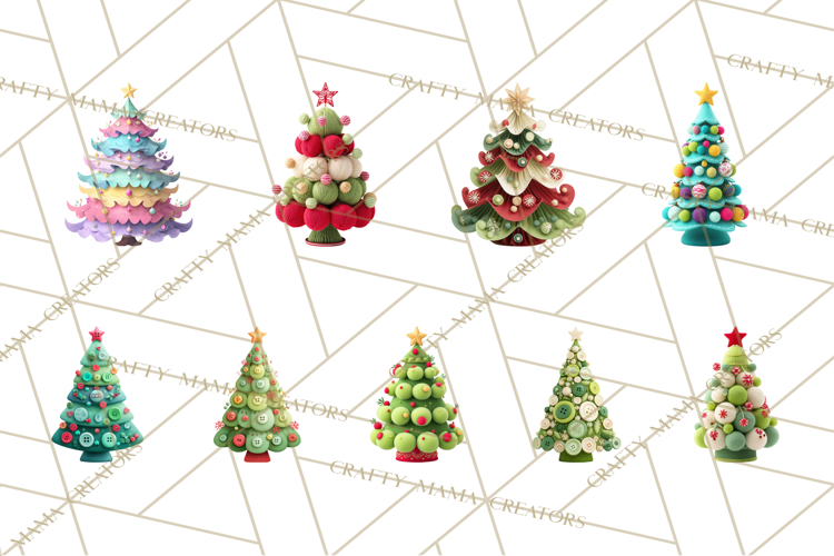 Crafty Christmas Tree Clipart, Kawaii Holiday PNG, Festive example image 1