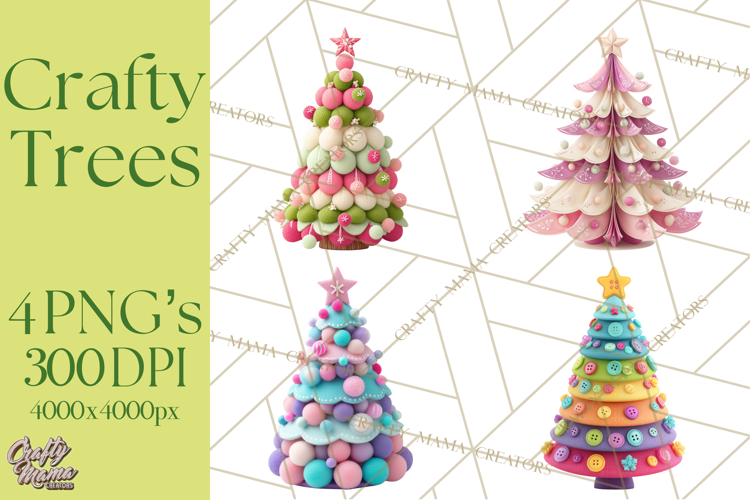 Crafty Christmas Tree Clipart, Kawaii Holiday PNG, Festive