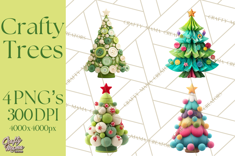 Crafty Christmas Tree Clipart, Kawaii Holiday PNG, Festive