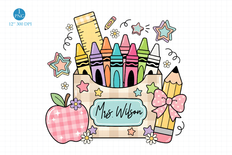 Crayon Box Teacher Name Tag PNG, Teacher Monogram