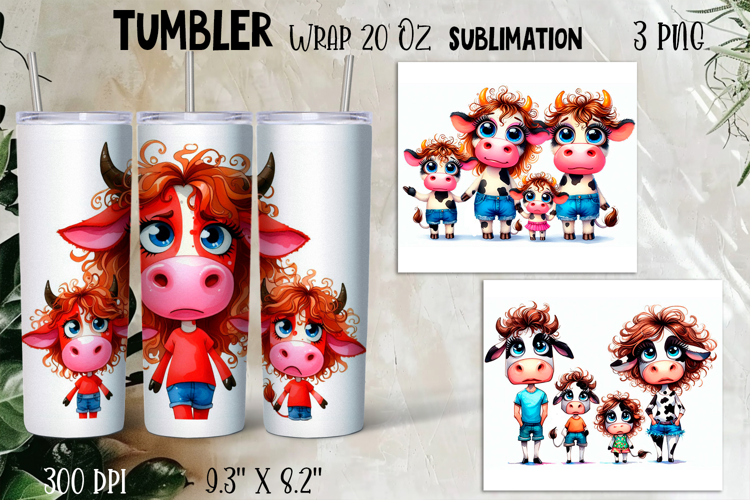 Watercolor Sarcastic animal, cow crazy famyli wrap tumbler