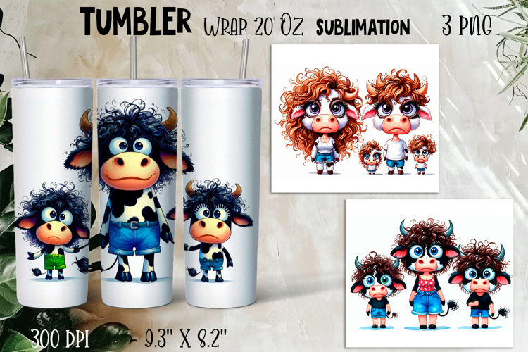 Watercolor Sarcastic animal, cow crazy famyli wrap tumbler