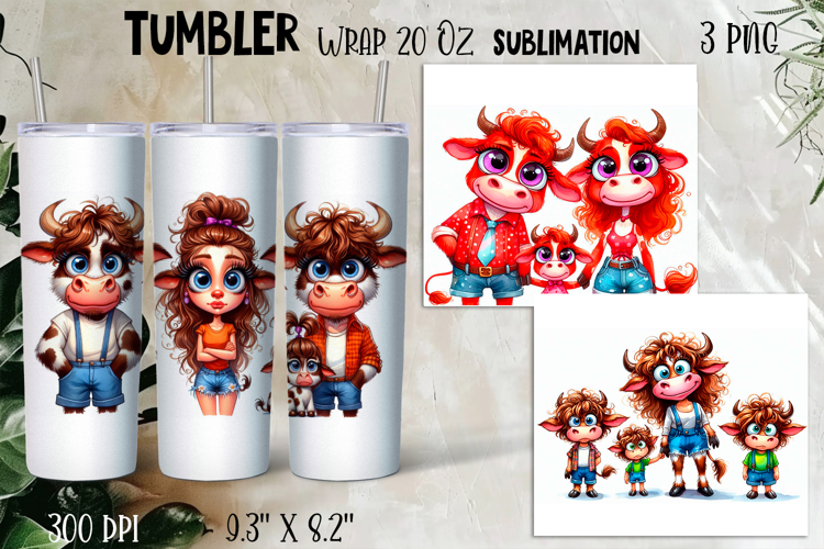 Watercolor Sarcastic animal, cow crazy famyli wrap tumbler