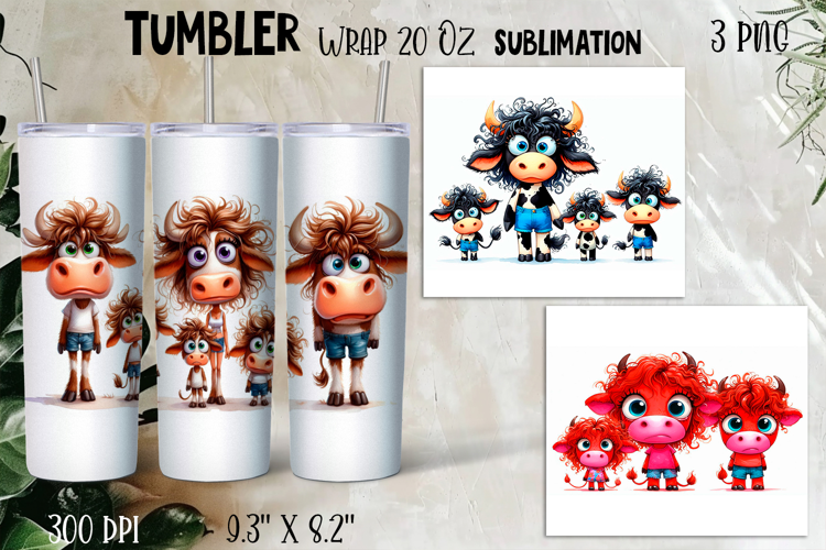 Watercolor Sarcastic animal, cow crazy famyli wrap tumbler