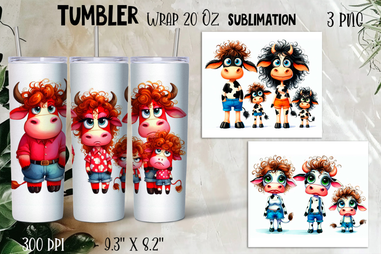 Watercolor Sarcastic animal, cow crazy famyli wrap tumbler