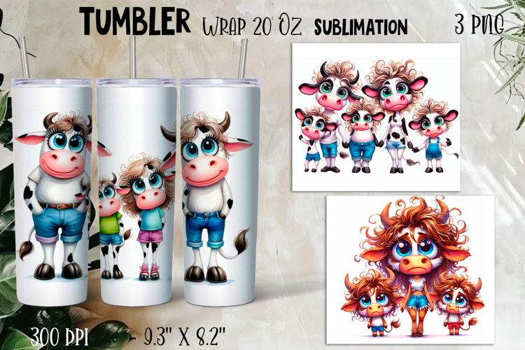 Watercolor Sarcastic animal, cow crazy famyli wrap tumbler