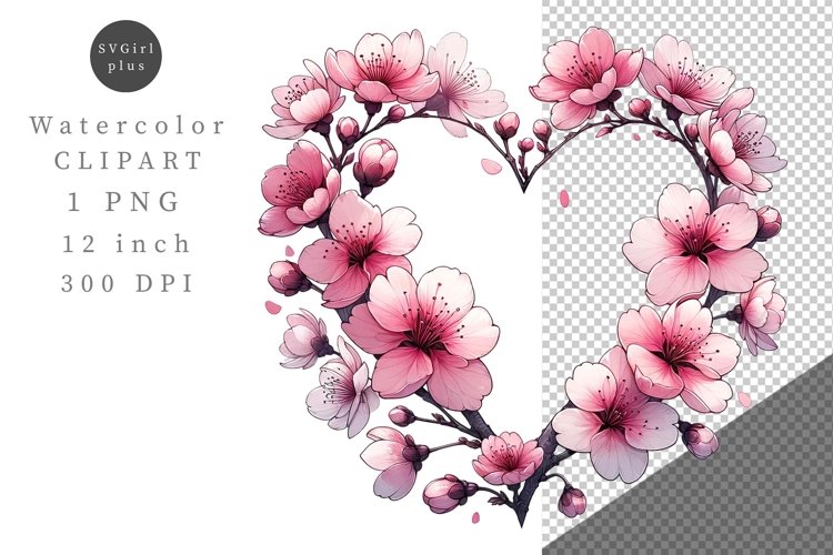 Sherry blossom clipart, Heart clipart, Spring clipart example image 1