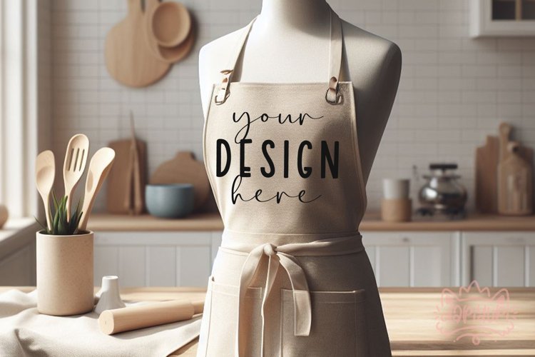 Cream Apron Mockup | Chef apron | Black Culinary Cloth Apron