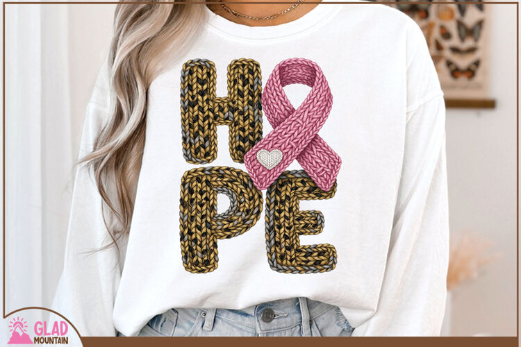 Breast Cancer Leopard Hope, Chunky faux knit, Hope png example image 1