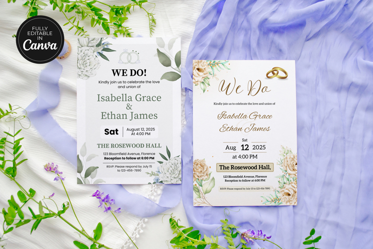 Creamy Rose Wedding Invitation Canva Template