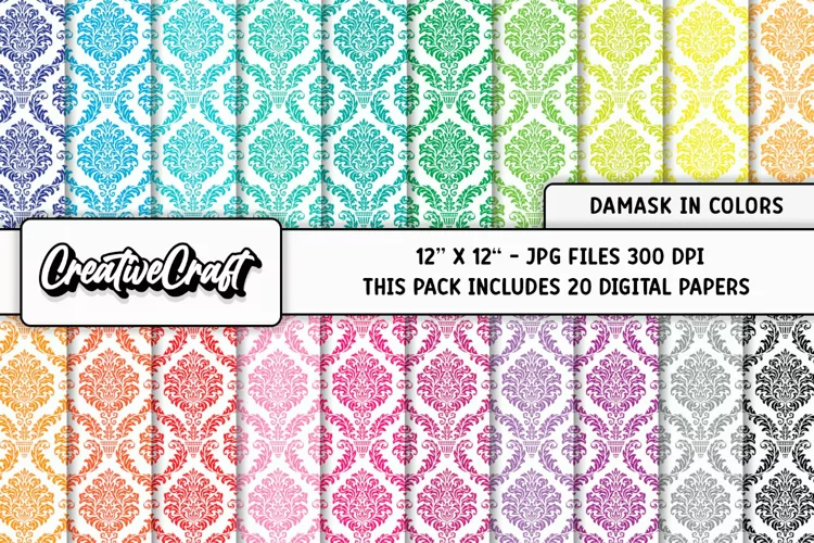 Colors Damask Digital Papers, scrapbook backgrounds designs