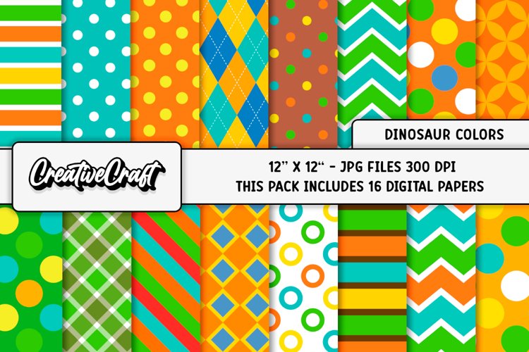 Dinosaur Colors Digital Papers, scrapbooking papers designs example image 1