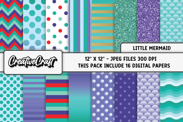 Little Mermaid Digital Papers, scrapbook backgrounds designs