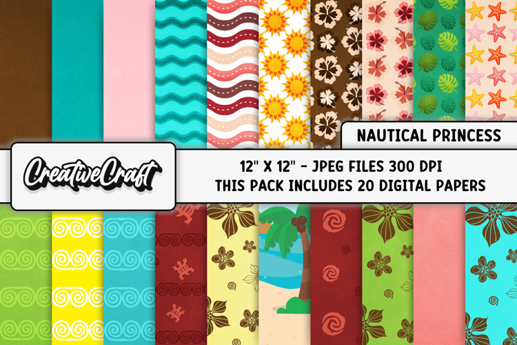 Nautical Princess Digital Papers, scrapbooking backgrounds