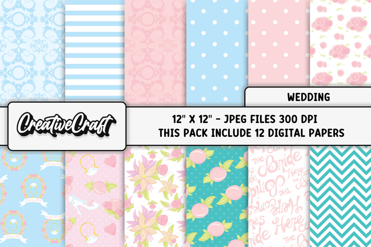 Wedding Digital Papers, wedding backgrounds illustrations