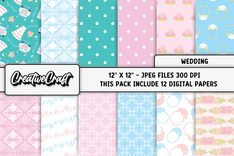 Wedding Digital Papers, wedding backgrounds illustrations