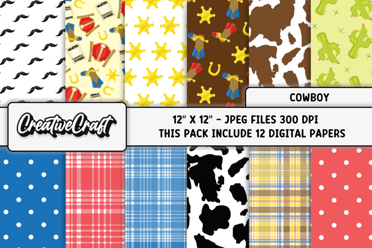 Cowboy Digital Paper, sheriff graphic, cowboy illustrations