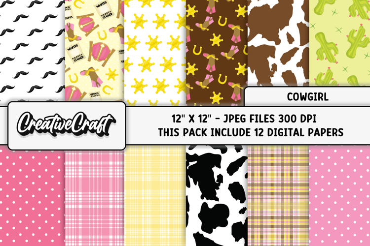 Sheriff Cowgirl Digital Paper, scrapbook background designs