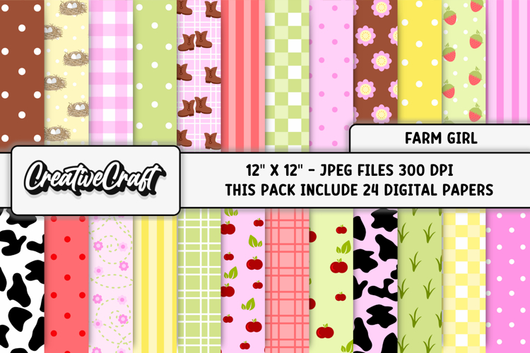 Farm Girl Digital Papers, scrapbooking backgrounds designs example image 1