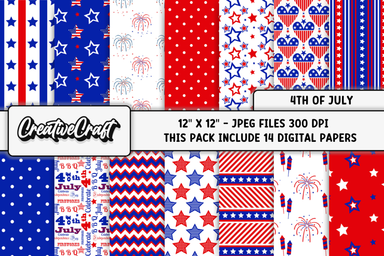 4th of July Digital Papers, independence day digital papers