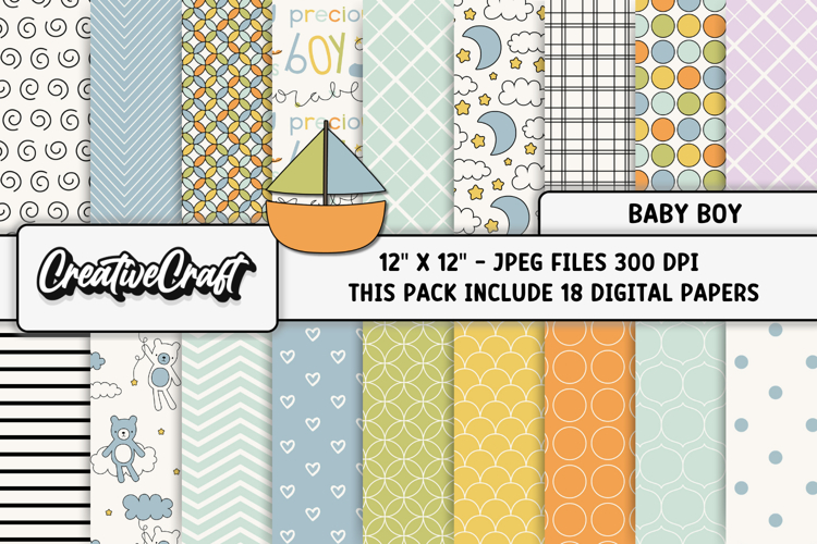 Baby Boy Digital Paper, baby boy graphics, baby illustration