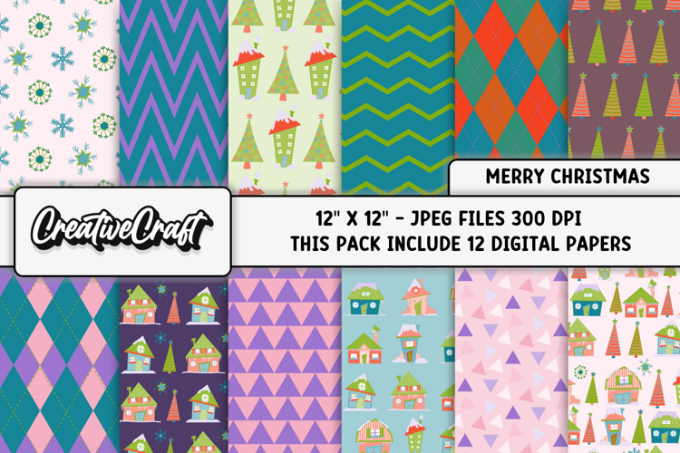 Christmas Digital Paper, christmas scrapbook illustrations