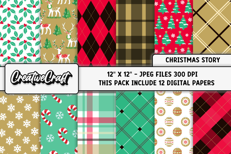 Christmas Digital Paper, christmas scrapbook illustrations