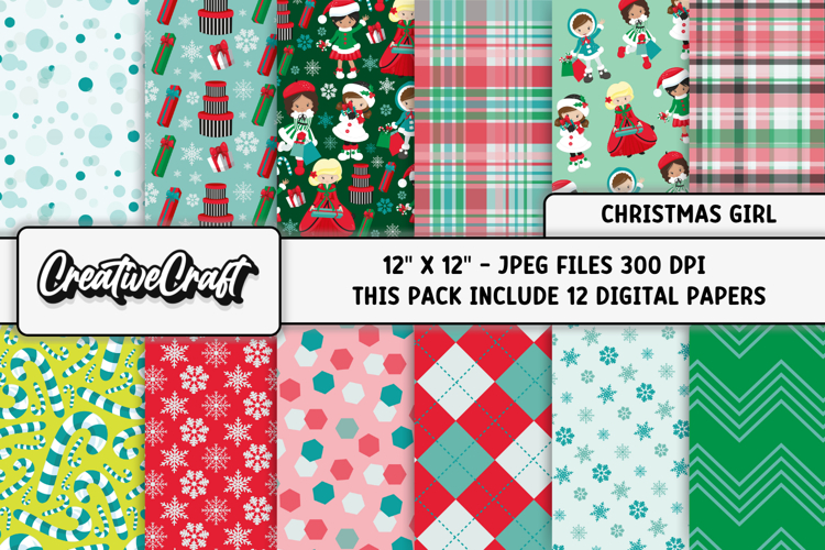 Christmas Digital Paper, christmas scrapbook illustrations