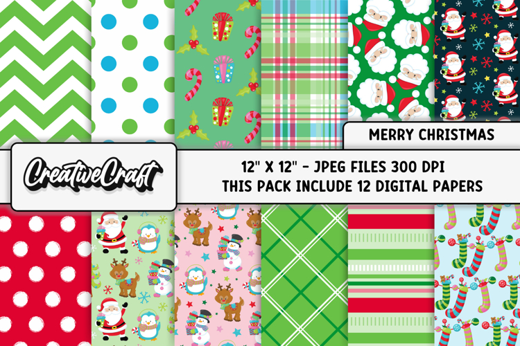 Christmas Digital Paper, christmas scrapbook illustrations
