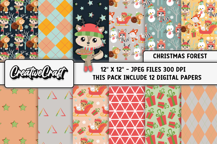 Christmas Forest Digital Paper, merry christmas illustration