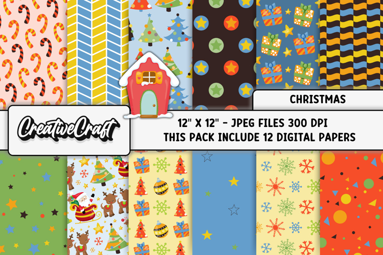Christmas Digital Paper, christmas scrapbook illustrations