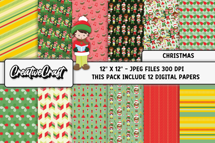 Christmas Digital Paper, christmas scrapbook illustrations
