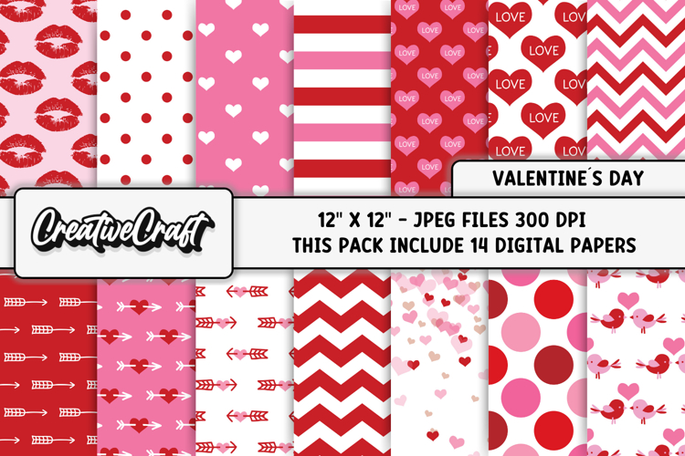 Valentines Day Digital Papers, scrapbook backgrounds designs