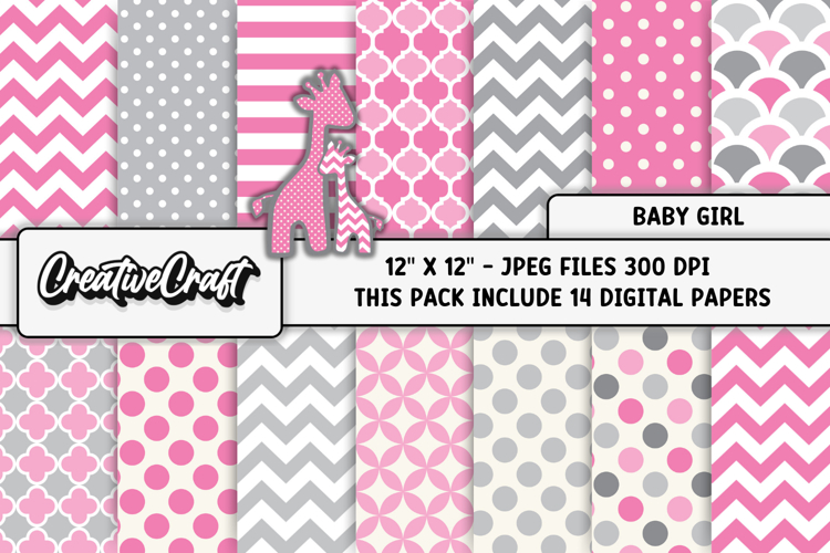 Baby Girl Digital Papers, baby shower digital scrapbooking
