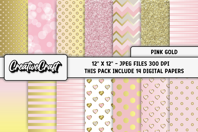 Pink Gold Digital Papers, pink gold background illustrations