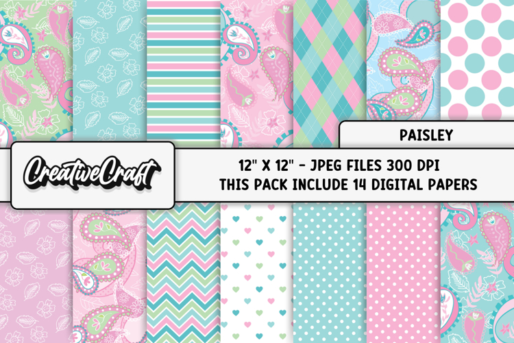 Paisley Digital Papers, pastel colors backgrounds designs