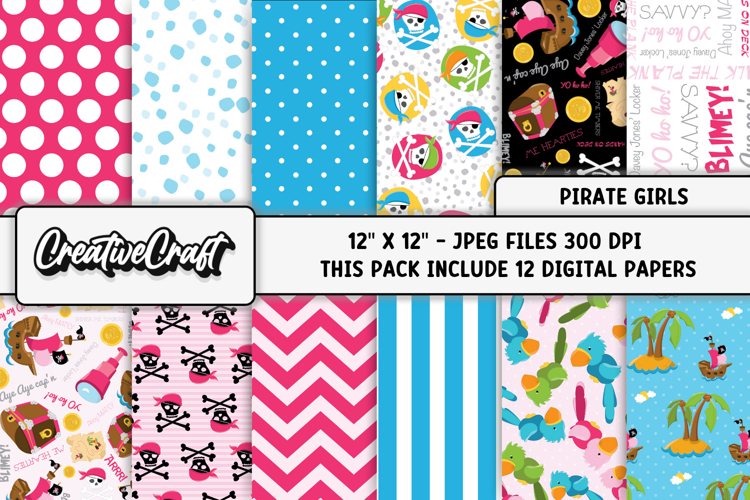 Pirate Girls Digital Papers, pirates backgrounds designs