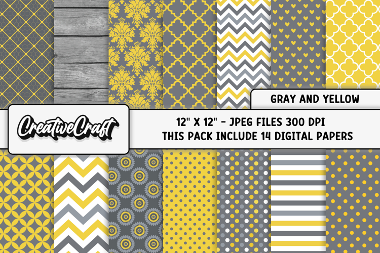 Gray Yellow Digital Papers, honeybee backgrounds designs
