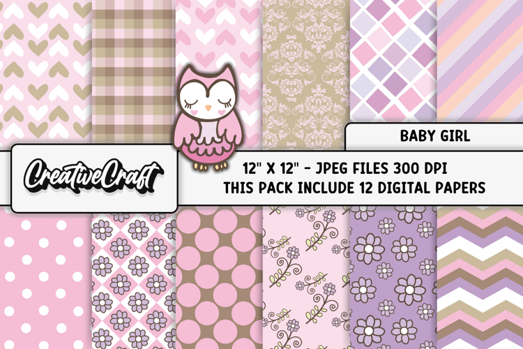 Baby Girl Digital Papers, baby shower digital scrapbooking