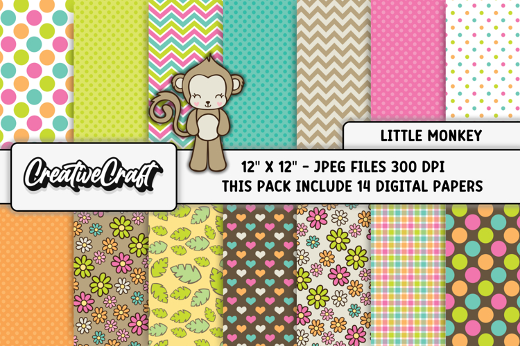 Monkey Baby Digital Papers, monkey backgrounds illustrations