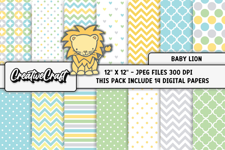 Baby Lion Digital Papers, baby animal backgrounds designs