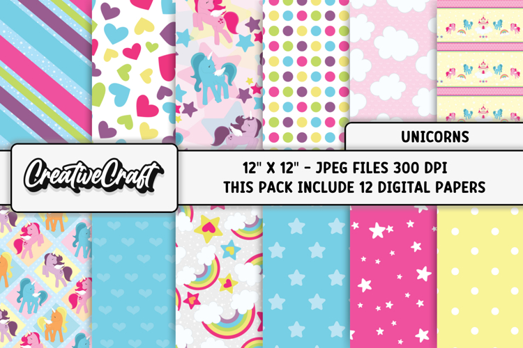 Unicorns Digital Papers, unicorns backgrounds designs