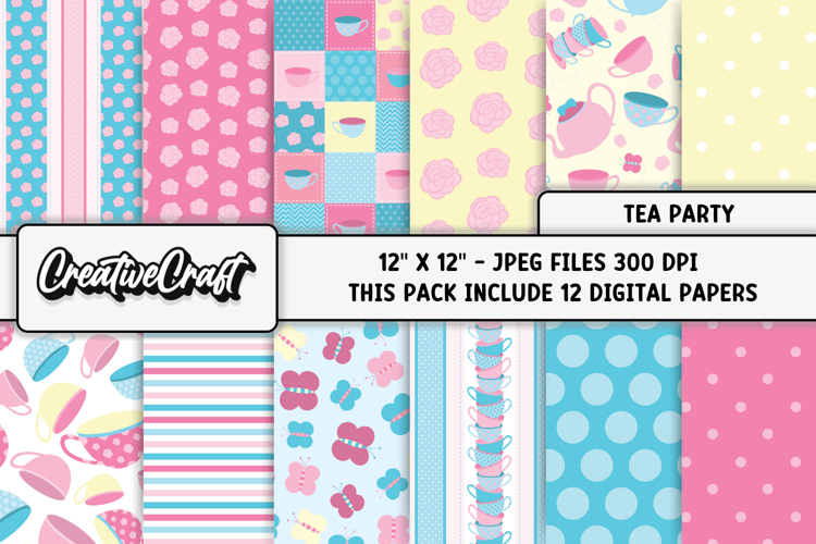Tea Party Digital Papers, tea time backgrounds designs