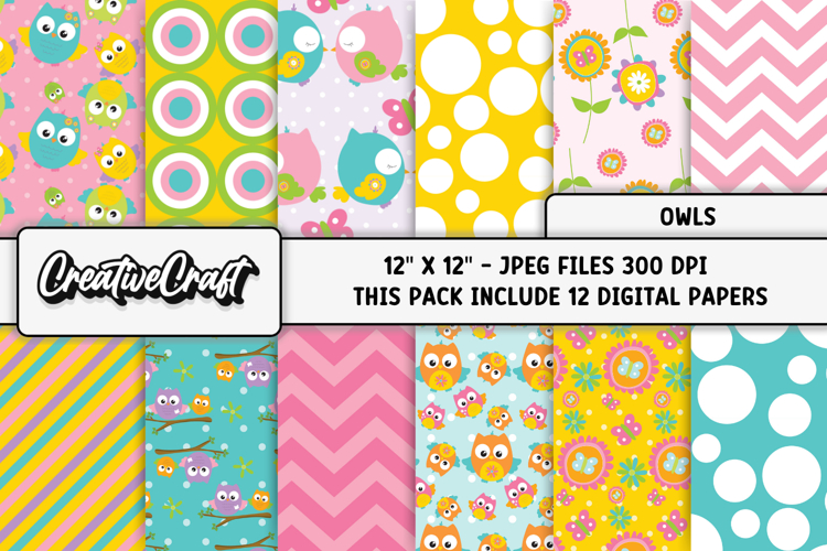 Spring Owls Digital Papers, springtime backgrounds designs